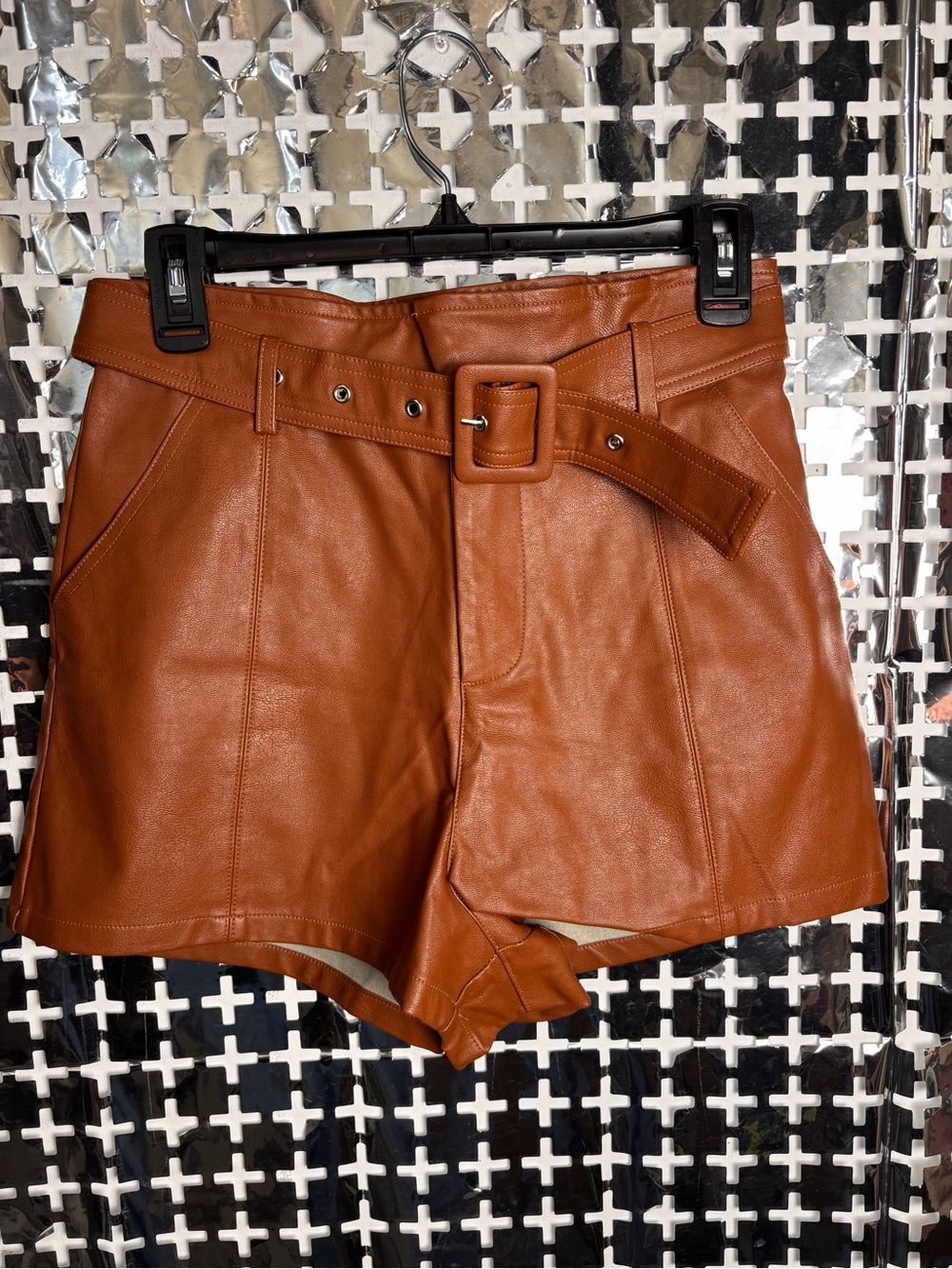 Altar'd State Faux Leather Belted Shorts — Cognac Brown